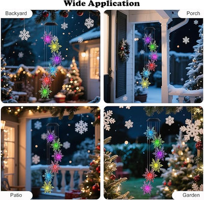 Snowflake Wind Chime,Christmas Solar Wind Chimes for Outside,Waterproof Hanging Solar Lights 6 Color Changing LED Light Windchime Outdoor Decor Gift for Holiday Garden Porch Patio Yard Decor