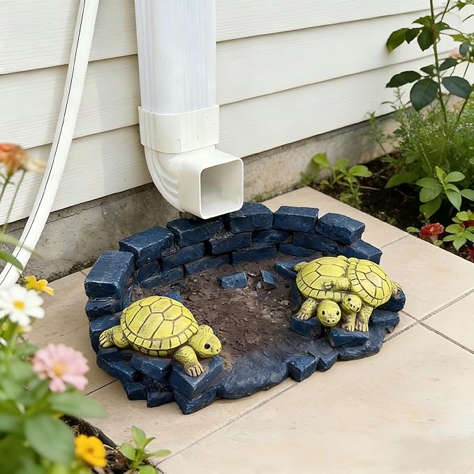 Decorative Turtle Statue Splash Block Gutter Downspout Outdoor Garden Decor, Larger Gutter Downspout Statues for Patio,Yard and Lawn Accessory, Stone Resin Rain Concrete Gutter Guardian,14"L x 9.5"W