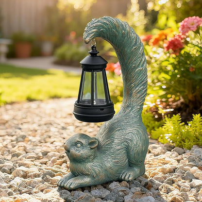 Solar Garden Statues Decor Squirrel with LED Lantern ,Outside Solar Squirrel Decor for Garden,Home,Lawn,Yard, Balcony Ornament- Unique Housewarming Gifts