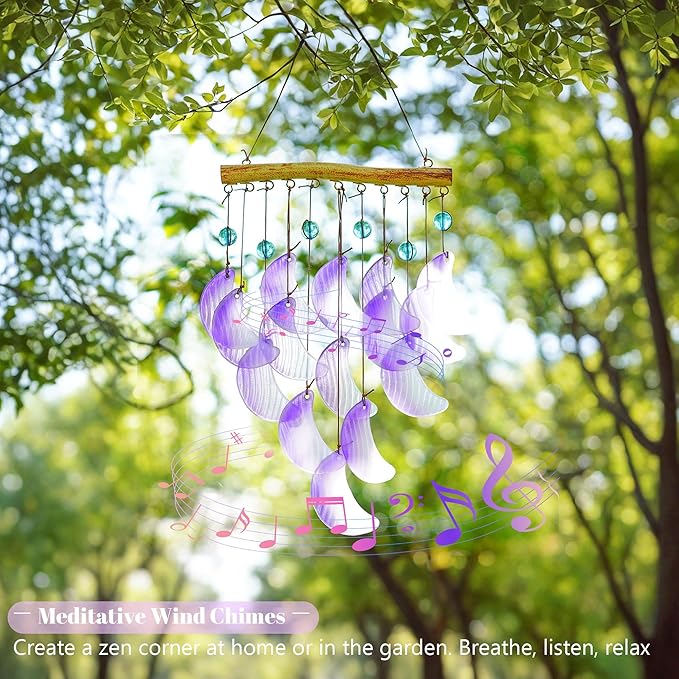 H&D HYALINE & DORA 19" Glass Wind Chimes Hanging for Outside Glass Moon Wind Chimes Garden Outdoor Porch Decor, Windchimes Gift for Women, Mom, Grandma