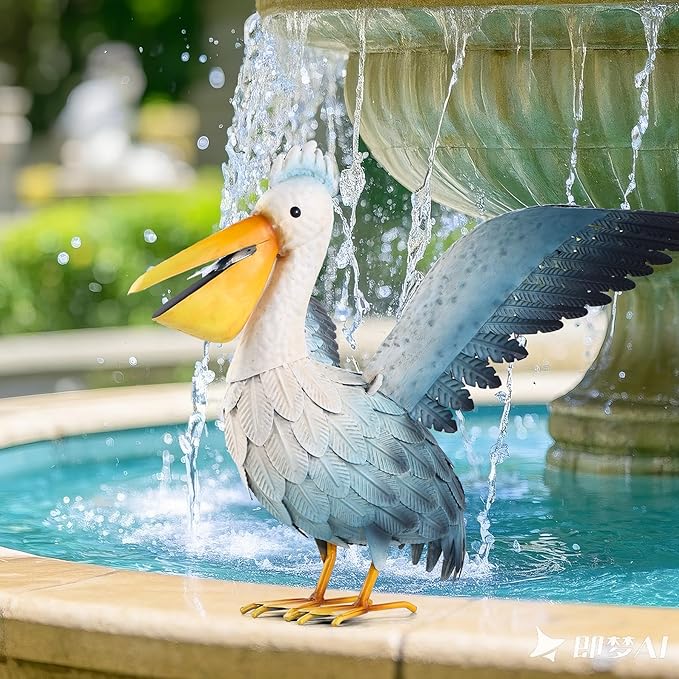 Ratuor Metal Pelican Garden Statue Outdoor Decor, Metal Yard Art Decoration Coastal Bird Garden Decor Lawn Ornament for Porch Patio
