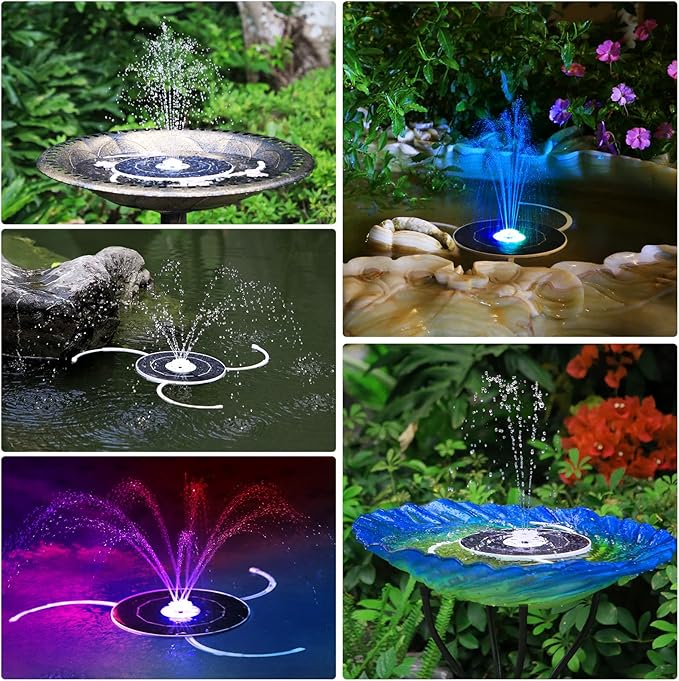 AISITIN Solar Fountain with Lights, 3.5W Solar Water Fountain with 1500mAh Battery Backup & 6 Nozzles, LED Solar Water Pump for Bird Bath, Outdoor, Pond, Pool, Fish Tank & Garden