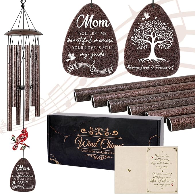 Memorial Gifts for Loss of Mom - 36'' Memorial Wind Chimes for Outside, Sympathy Bereavement Condolence Grief Remembrance Funeral Gifts for Loss of Mother Love One, with S Hook Greeting Card