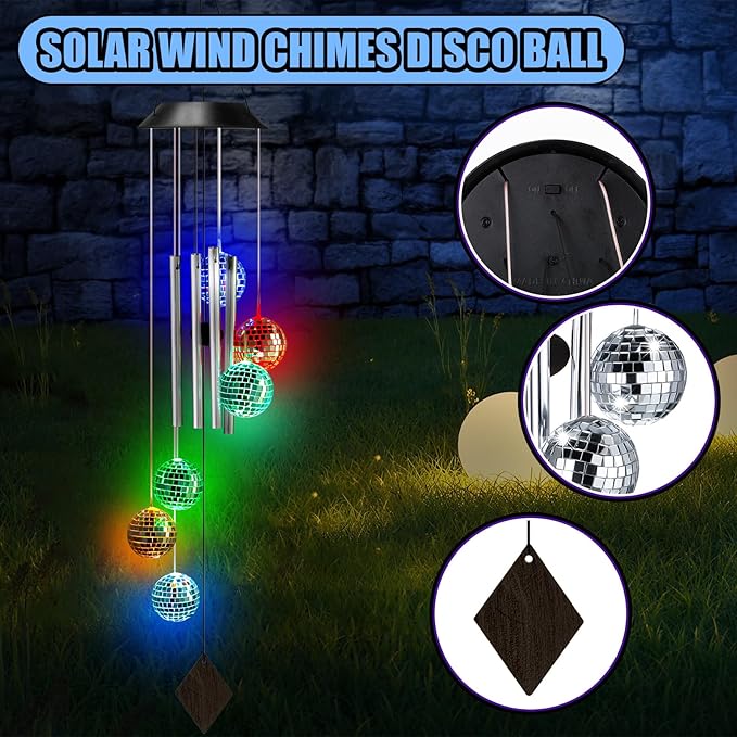 Novabright Solar Moroccan Ball Gifts Solar Color Changing Wind Chimes Outdoor Hanging Decorative Mobile Lights or Garden Yard Patio Window Party Easter Decor