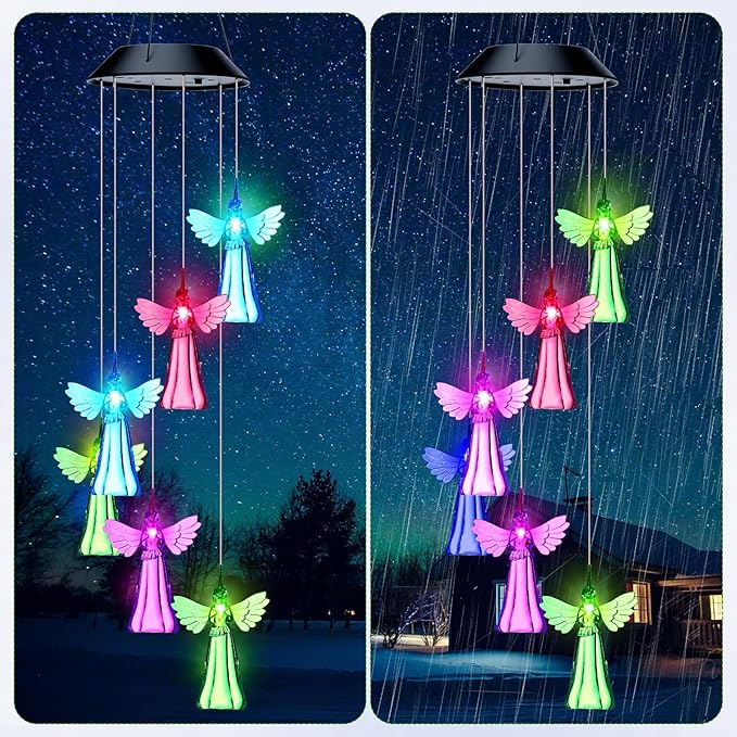Retisee LED Solar Hanging Wind Chime, Outdoor Mobile Color Changing Light, Home Yard Garden Decoration Automatic Light Gift for Party Women Mom(Angle)