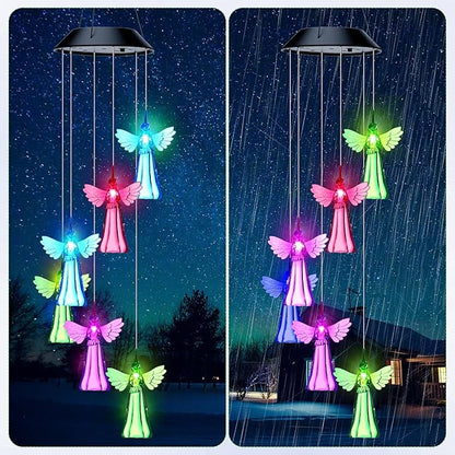 Retisee LED Solar Hanging Wind Chime, Outdoor Mobile Color Changing Light, Home Yard Garden Decoration Automatic Light Gift for Party Women Mom(Angle)