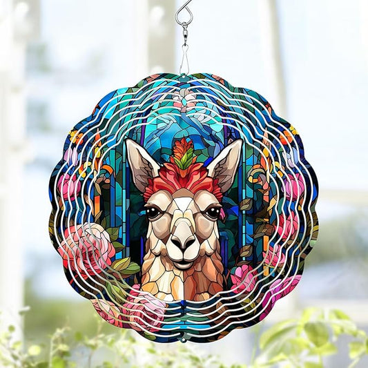 Llama Wind Spinner, Llama Stained Glass Wind Spinner, Wind Sculpture Llama Wind Spinners for Garden Patio Yard Decor
