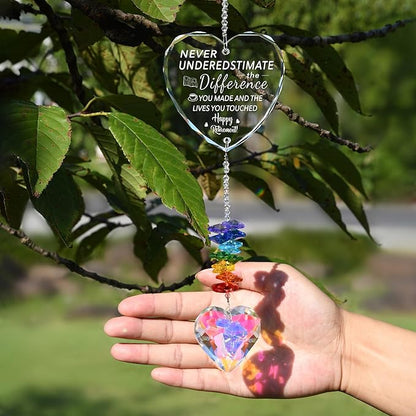 Retirement Suncatcher Gifts for Women, Men - Window Hanging Crystal Heart Prism Sun Catcher Rainbow Maker