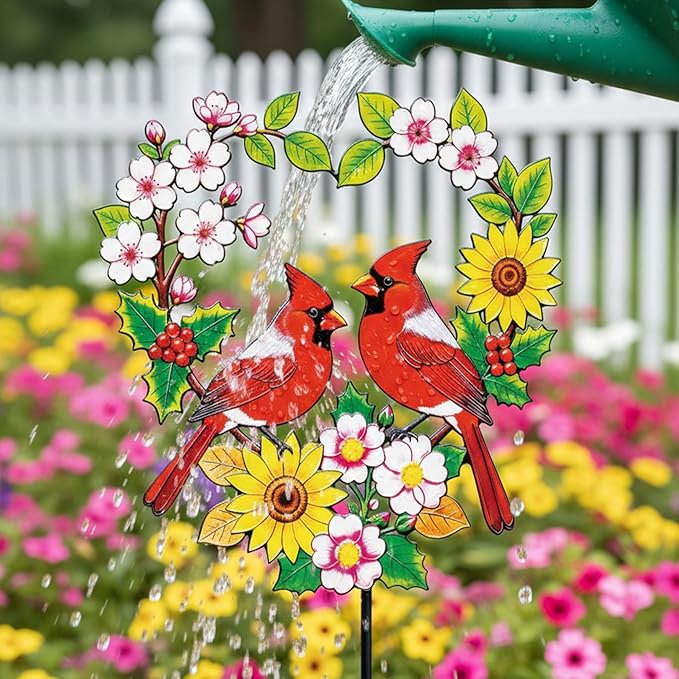 Garden Stakes Metal Bluebird - Heart Shaped Pair of Blue Birds with Flowers Colorful Yard Decor, Outdoor Lawn Ornament (Bluebird Couple)