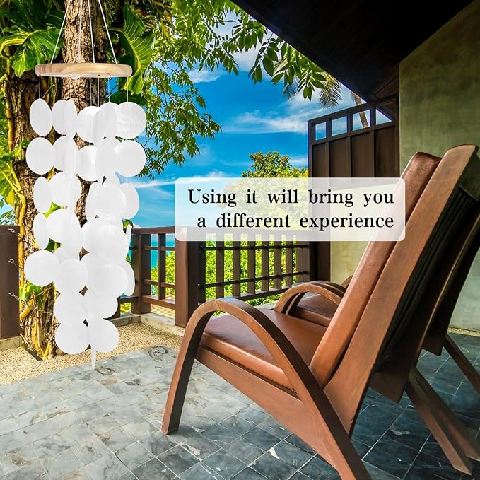 Shell Wind Chimes, Handmade Seashell Wind Chimes Hanging for Outside, Colorful/White Shell Wind Chimes Outdoor, Delicate Waterproof Lightweight Decoration Memorial Windchimes for Yard Porch Outdoor