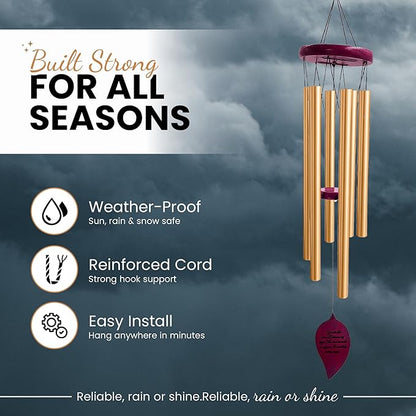 Memorial Wind Chimes for Loss of Loved One - 36" Tree of Life, Deep Toned Sympathy Windchimes Outdoors, Porch Decor, Double-Sided Engraved, Bereavement Gifts for Loss of Father, Mother - Gold