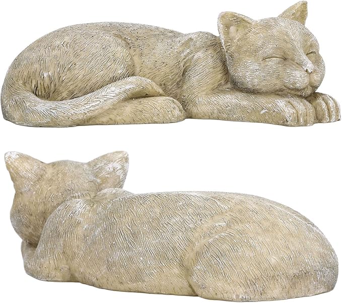 Hapivida Cat Garden Statue Outdoor, 5.5in Mini Cat Figurine Memorial Statue Sleeping Pet Statues Decor Resin Realistics Sculptures Gift