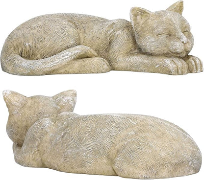Hapivida Cat Garden Statue Outdoor, 5.5in Mini Cat Figurine Memorial Statue Sleeping Pet Statues Decor Resin Realistics Sculptures Gift