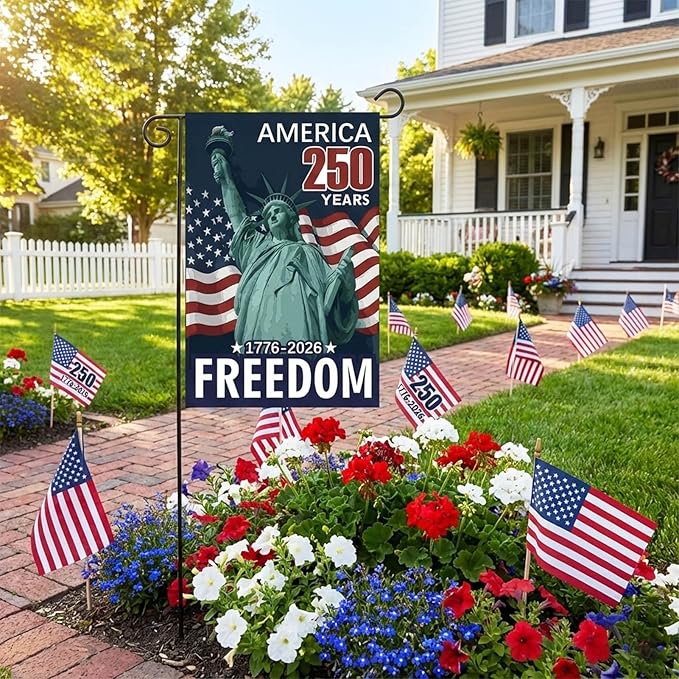TOPFLAGS 250 Anniversary USA Flag Garden Flags 1776-2026 Double Side 12x18 Inch for Outside American Patriotic Banner with Freedom