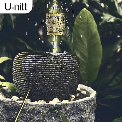 Rain Chain Water Collection for Gutters, Rainwater Catcher & Diverter, 8.5 FT Chains for Outside Garden, Antique Light Up Cups, Roof Downspout, Works with Heavy Rain, w/ Gutter Clip for Rainchains