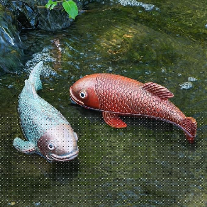 Teaeeno Antique Ceramic Koi Fish Garden Statues - Set of 2 | Exquisite Fish Sculptures for Outdoor, Patio, Pond, and Garden Decorations (Color)