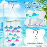 28.5" Blue Glass Sea Wind Chimes for Outdoor, Handcrafted Fish Wind Chimes for Outside, Small Unique Suncatcher Hanging Windchimes for Garden Patio Yard Beach Party Wedding Decor Women Gift