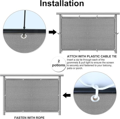 Eden's Decor Balcony Privacy Screen Grey 4'x 9' Cover Mesh Windscreen Weather-Resistant UV Protection for Backyard Deck, Patio, Balcony, Pool, Porch, Fence, Railing, Gardening