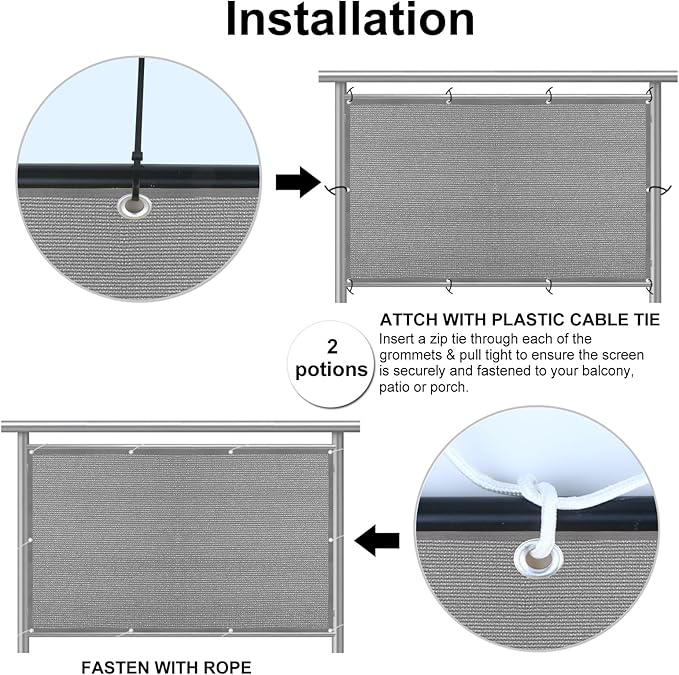Eden's Decor Balcony Privacy Screen Grey 2'6"x 29' Cover Mesh Windscreen Weather-Resistant UV Protection for Backyard Deck, Patio, Balcony, Pool, Porch, Fence, Railing, Gardening