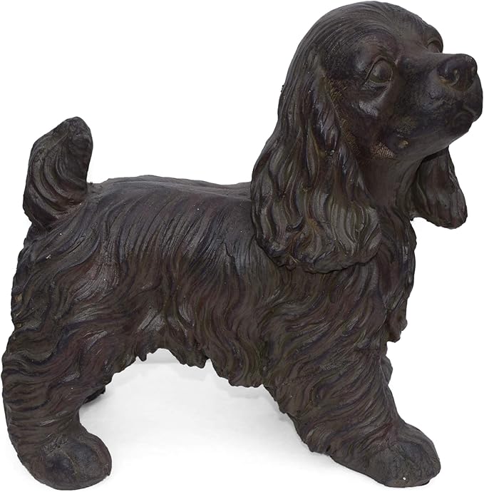 Josie Dog CAST SONE Garden Statue, Outdoor Cocker Spaniel Dog Garden Statue, Brown Finish, No Assembly Required
