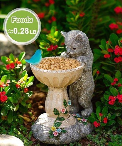 Nacome Solar Cat Statue for Garden Decor: IP44 Weatherproof Resin with Automatic Lighting - No Installation- Outdoor Yard Patio Balcony Art - Birthday Gifts for Bird Lovers Mom Grandma Women