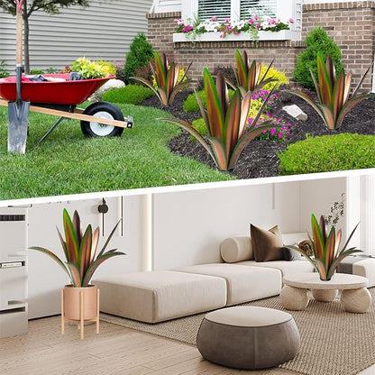 TOMBABY Enlarge thickened Wind Resistant Metal Agave Garden Art Plant Country Sculpture Statue Outdoor decoration Courtyard Lawn Ornament Gift (12 Leaves Green 1 pcs) (TB-410-415)