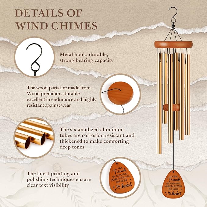 Aurahouse Friendship Gifts for Women, Long Distance Best Friend Wind Chimes, Bestie Gifts for Best Friend Woman Men, Best Friend Birthday Gift for Women, Friendsgiving for Friends