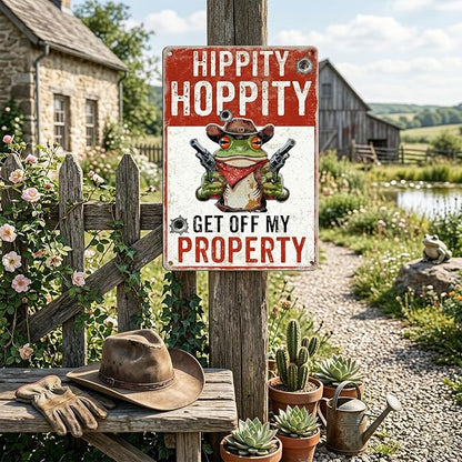 Frog Decor Funny Yard Sign Hippity Hoppity Get Off My Property Outdoor No Trespassing Warning Signs for Door Yard 8x12 Inch