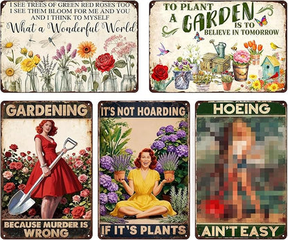 5 Pack Funny Garden Metal Signs Decorative Outdoor Greenhouse Decorations Gardening Decor For Women Yard Tin Signs Green House Accessories For Outside Garden Sign Bulk Unique Gardening Gifts 8x12 Inch