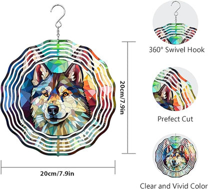 Husky Wind Spinner Pet Dog Memorial Gifts, Vibrant 3D Kinetic Metal Yard Art, Loss of Dogs Sympathy Gifts, Hanging Outdoor Garden Decor, 8" Decorative Wind Sculptures for Patio, Porch (Husky 3)