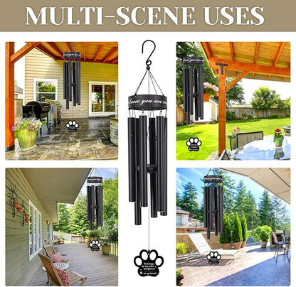 Pet Memorial Wind Chime, 30 Inches Paw Print Pet Remembrance Gift to Honor and Remember a Dog, Cat, or Other Pet, Premium Metal Wind Chime, Black