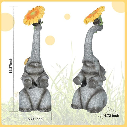 Panven Elephant Sunflower Garden Decor, 14.3" Solar Large Garden Statue, Outdoor Yard Decor, Gifts for Mom, Grandma