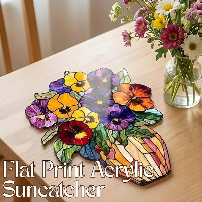 Acrylic Suncatcher Colorful Window Hanging Ornament Sun Catcher Panel for Home Decor Car Garden Gift Tulip Cart Faux Stained Glass Suncatcher