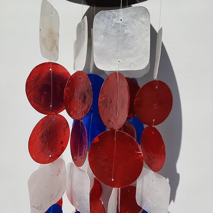Beautiful and Unique Capiz Shell Wind Chime - Wind Chimes for Outdoors - Colorful and Whimsical Patio Decor - Ocean Decor - Garden Gifts (Red, White and Blue - Patriotic)