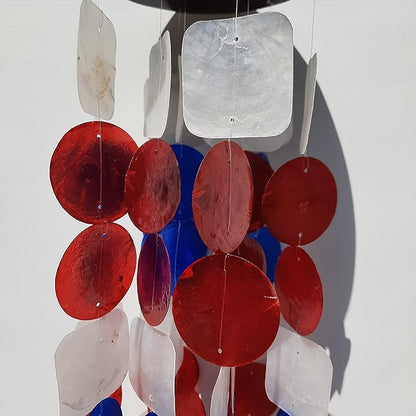 Beautiful and Unique Capiz Shell Wind Chime - Wind Chimes for Outdoors - Colorful and Whimsical Patio Decor - Ocean Decor - Garden Gifts (Red, White and Blue - Patriotic)