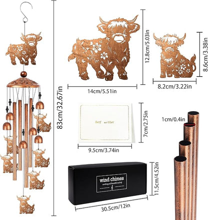 Highland Cow Wind Chimes for Outside, Highland Cow Gifts for Women Metal Windchimes Outdoors, Farmhouse Home Garden Patio Yard Decor