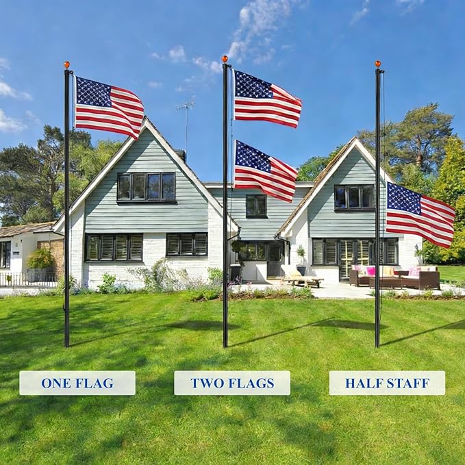 PHITRIC 11 Gauge Heavy Duty Flag Pole Kit, 25FT Extra Thick Aluminum Flagpole for Outside in Ground, with 3x5 American Flag, Residential or Commercial Use, 120 MPH Wind Resistant