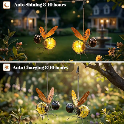 Calenzana Orange Bee Outdoor Solar Garden Light, Waterpoof Hanging Solar Light for Yard Patio Backyard Porch, Gifts for Women Mom Grandma