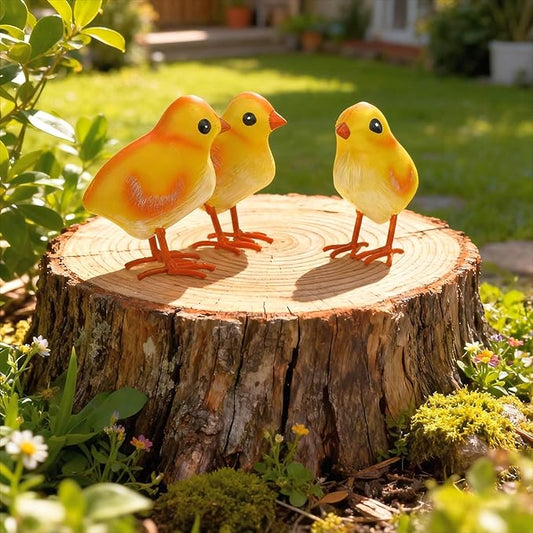 Shorayn Rooster Decor Metal Chicken Yard Art Garden Chick Statues Outdoor Figurines Easter Decoration,Set of 3