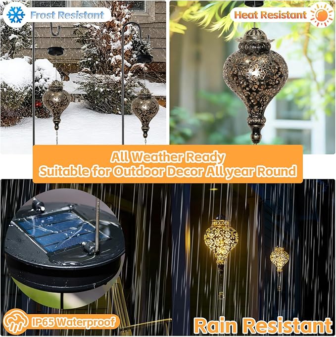 Solar Lanterns Outdoor Waterproof, Garden Decor for Yard, Moroccan Hanging Lantern Solar Garden Lights Decorations for Patio Lawn Porch Outside Decorative Christmas Birthday Gift Mom Grandma Women