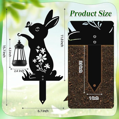 Bunny Solar Garden Stakes, Rabbit Silhouette Decorative with Solar Lantern, Metal Garden Easter Decoration for Yard,Lawn,Pathway
