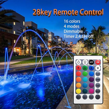 Colored Pond Lights with Timer, RGB Weighted Fountain Lights IP68 Waterproof Submersible Dimmable Outdoor Landscape Lights for Pond Fountain Garden, 1 Light