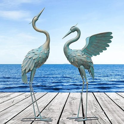 33-37 Inch Metal Crane Garden Statue Décor, Bird Garden Sculpture & Statues, Outdoor Decoration for Yard Patio Lawn Backyard Pool, Spring Decorations for Home, Set of 2