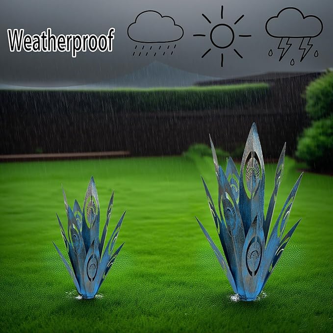 Tequila Rustic Sculpture DIY Metal Agave Plant Home Decor Rustic Hand Painted Metal Agave Garden Ornaments Outdoor Decor Figurines Home Yard Decorations Stakes Lawn Ornaments (Blue new 2PCS)