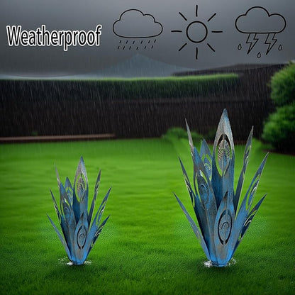 Tequila Rustic Sculpture DIY Metal Agave Plant Home Decor Rustic Hand Painted Metal Agave Garden Ornaments Outdoor Decor Figurines Home Yard Decorations Stakes Lawn Ornaments (Blue new 2PCS)