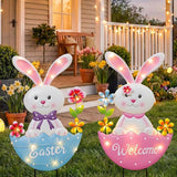 Easter Decorations Outdoor, 25 Inch Cute Bunny Flowers Decorative Garden Stakes for Easter Decor, Welcome Metal Yard Sign for Home Spring Outside Garden Front Porch Lawn Backyard