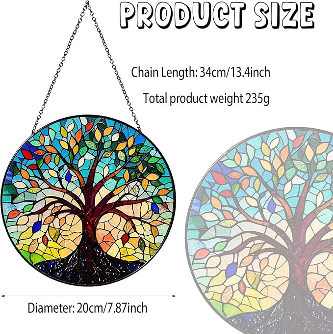 Tree of Life Sun Catcher Stained Glass Window Hanging for Women Home Decor Tree of Life Handmade Sun Catcher Decoration for Garden Home Housewarming Gifts, 7.87inch