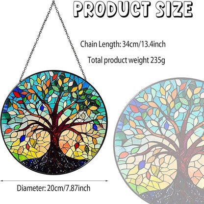 Tree of Life Sun Catcher Stained Glass Window Hanging for Women Home Decor Tree of Life Handmade Sun Catcher Decoration for Garden Home Housewarming Gifts, 7.87inch