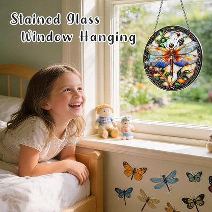 Stained Glass Suncatcher - Dragonfly Stained Glass Window Hanging for Home Decor, Garden & Patio - 6.3 Inch Vibrant Sun Catchers for Windows Hanging - Dragonfly Gifts for Women & Nature Lovers