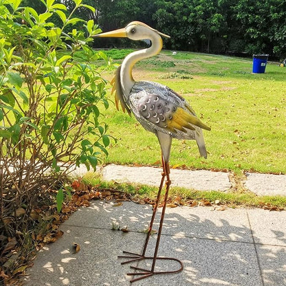 Garden Ornament Sculpture - Solar Powered Metal Garden Animal Statues, Hand Painted Solar Metal Heron, Decorative Bird Sculpture, Lawn Decor